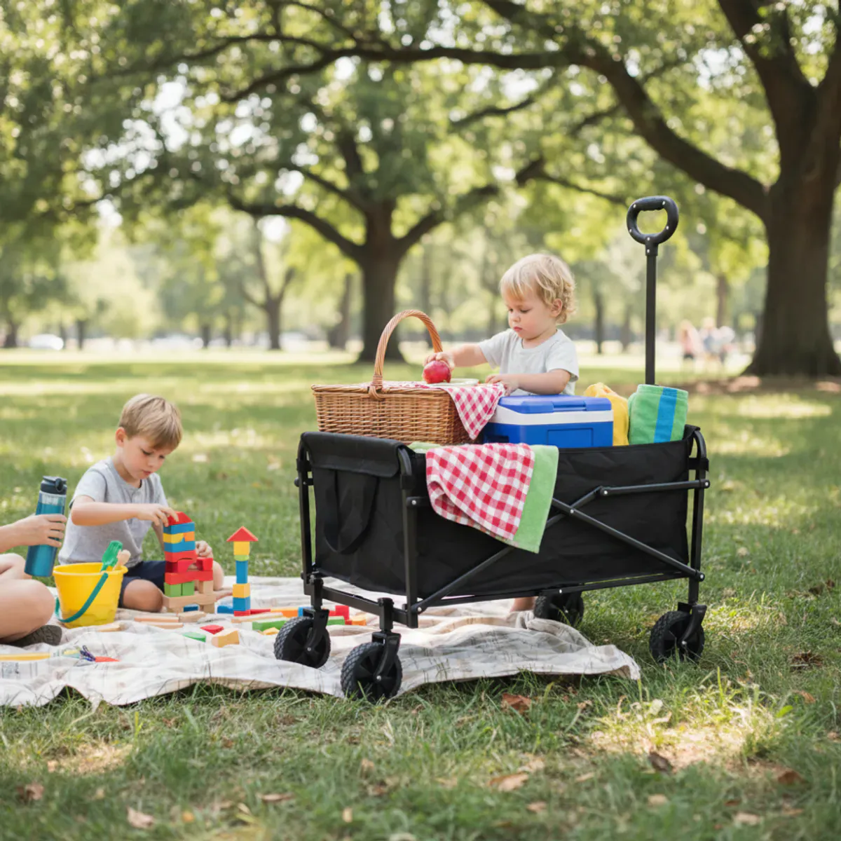 Sammenleggbar vogn til camping eller hagen