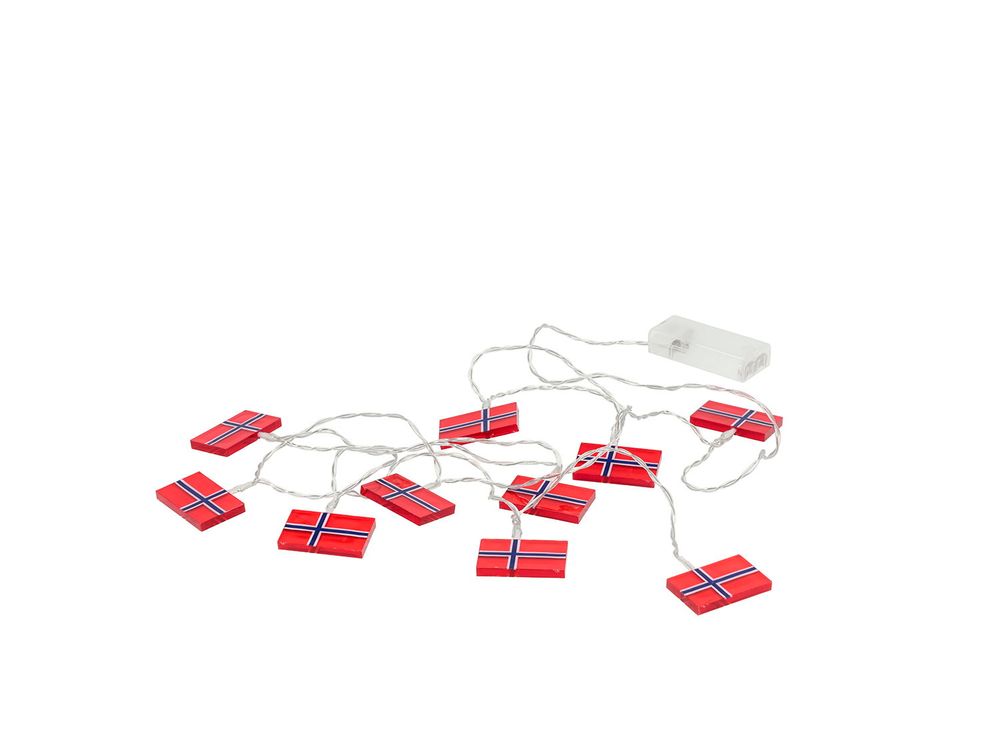 LED-lysslynge med 10 norske flagg x 230 cm 