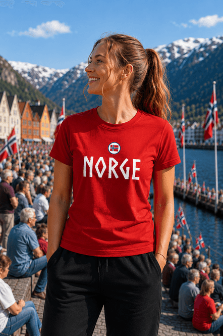 Hovedbilde Norge t-shirt i rød viking - Perfekt til fotball-VM