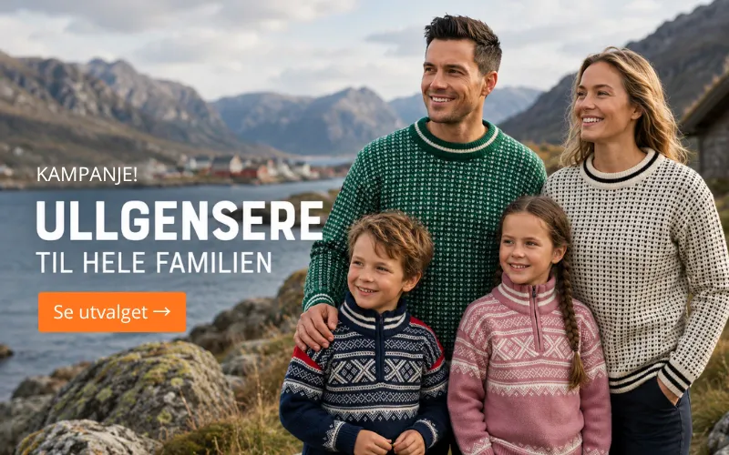 Bretind ullgensere til hele familien. 100% ull. 