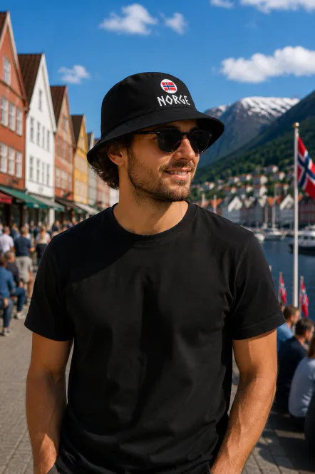 Hovedbilde Bøttehatt Norge  i sort - Unisex 