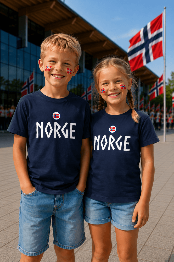 Norge t-shirt i marine viking til barn - Perfekt til fotball-VM