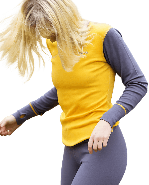 Hovedbilde Ullundertøy Stina Ulltrøye med rund hals til dame i Gul/Lilla